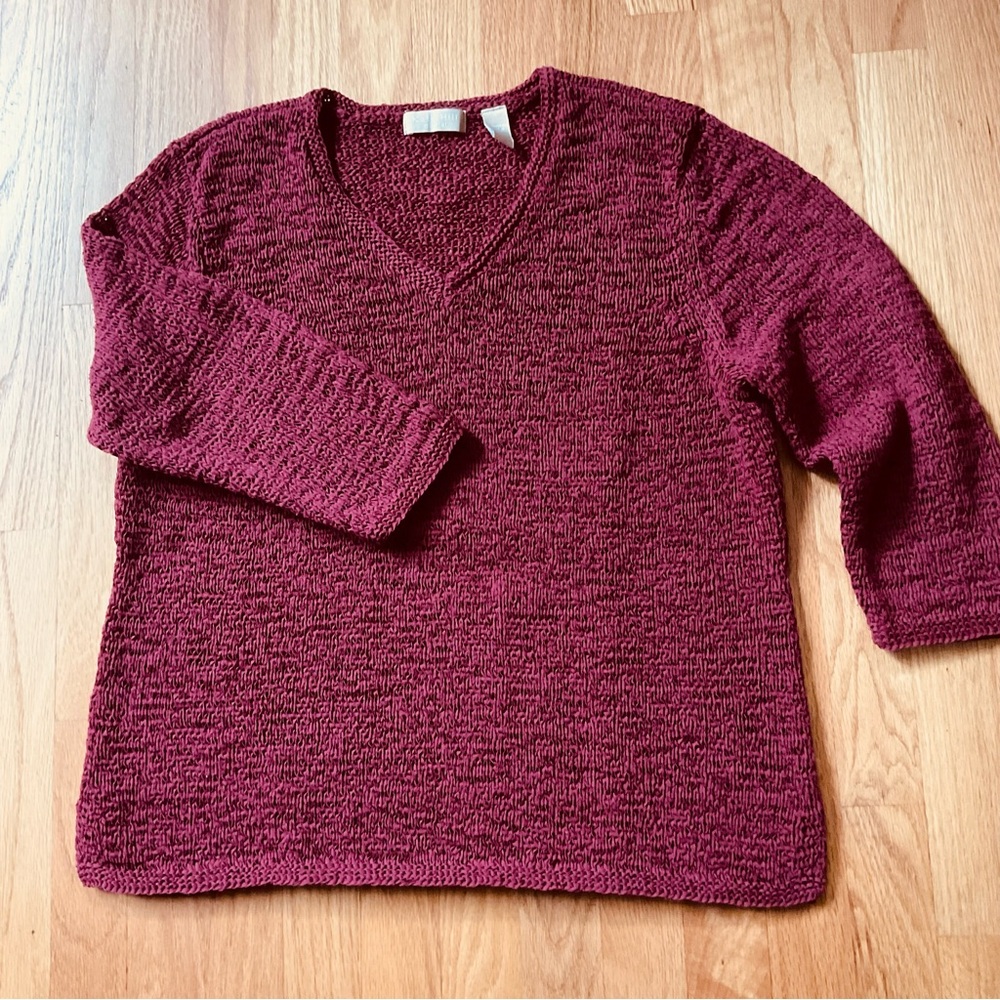 Kate Hill ribbon sweater ⭐️ v-neck⭐️ maroon ⭐️ 20” across ⭐️